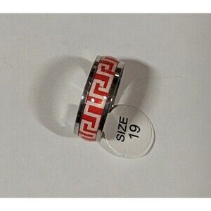 Red Greek Key Stainless Steel Ring | Roman Meander Band (US 9)
